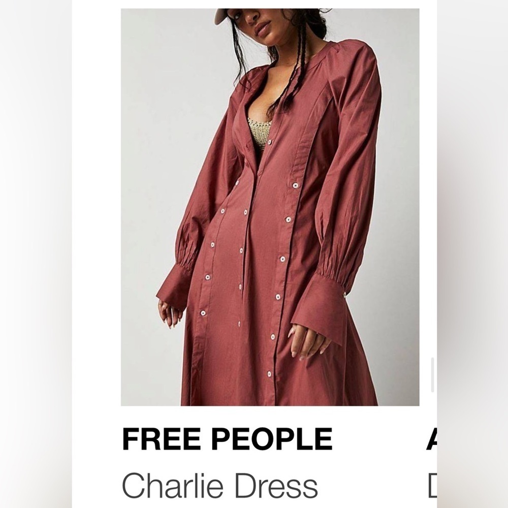 Free People Charlie Dress Maxi Shirtdress Redwood Size Small NWT - Picture 4 of 14